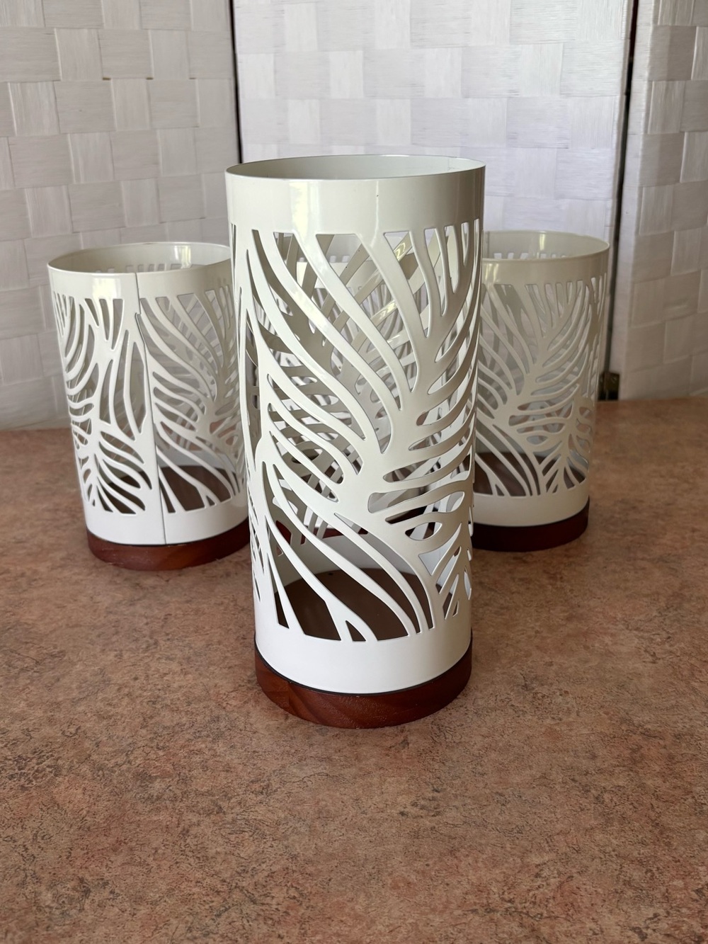 Allen + Roth White Decorative Metal Hurricane Lantern with Wood Base Set
